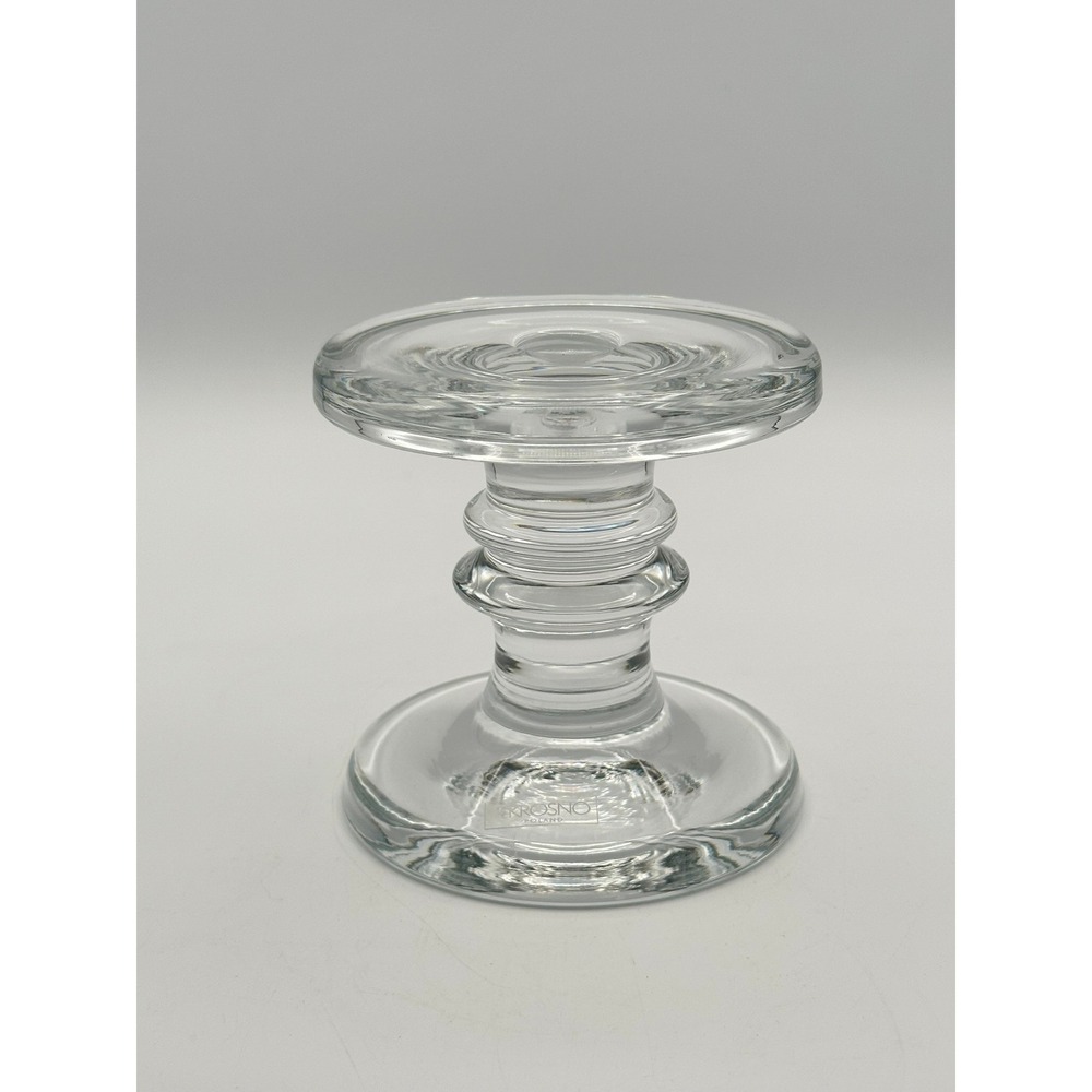 Krosno Poland Glass Taper Candle Holder Clear Tiered Vintage 4 Inch Mid Century